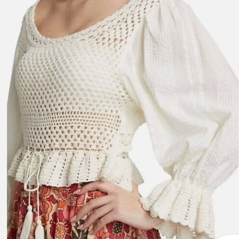 FREE PEOPLE Megan Crochet Ivory Top Boho Peasant Festival small